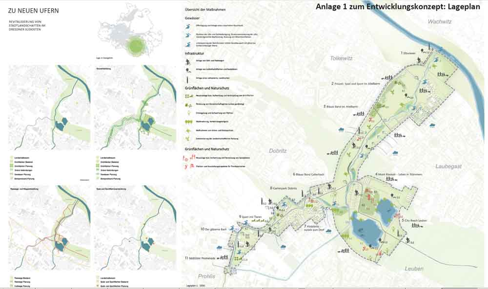 Durch das Projekt Stadtgrün Südost soll eine neue Grünachse von Prohlis bis zum alten Elbarm in Tolkewitz entstehen. Karte: Stadtplanungsamt LHW Dresden