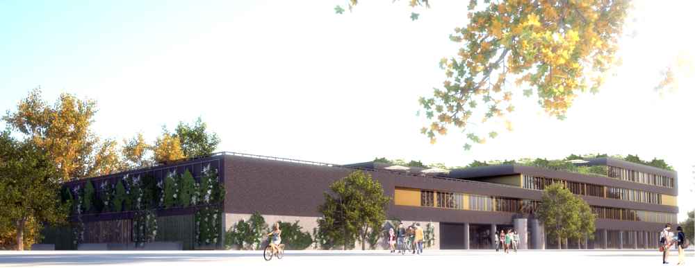 So etwa soll der Neubau für das Leo-Gymnasium einmal aussehen. Visualisierung: Isfort Architekten, Architekturbüro Bernard Isfort
