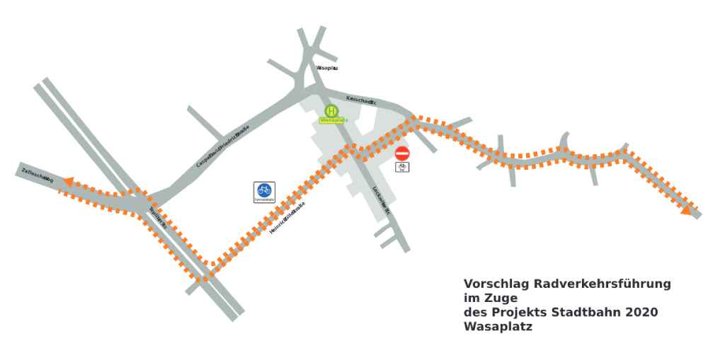 Eine Vorzugslösung wäre für den Radler-Club, die Heinrich-Zille-Straße alas Parallele zur CDF-Straße am Wasaplatz in eine Fahrradstraße zu verandeln. Karte: ADFC Dresden