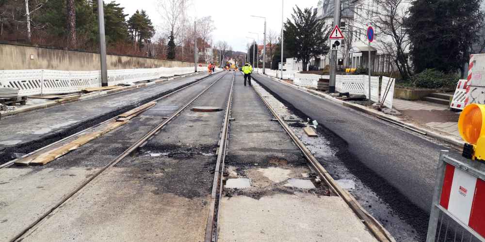 Die Baustelle Wehlener Straße im Februar 2025. Foto: Ralf Dießelmann