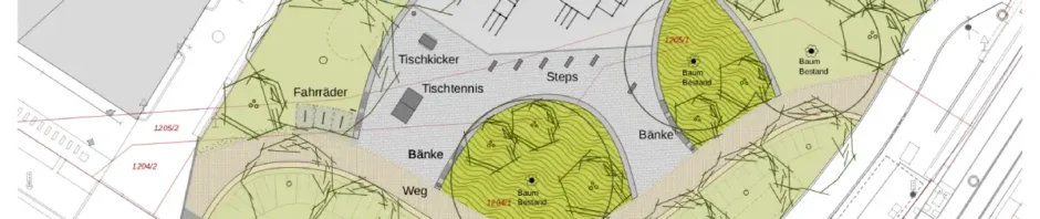 Lageplan des Freizeitplatzes neben dem SP1. Abb.: Freiraumentwicklung Ehrler für die LHD